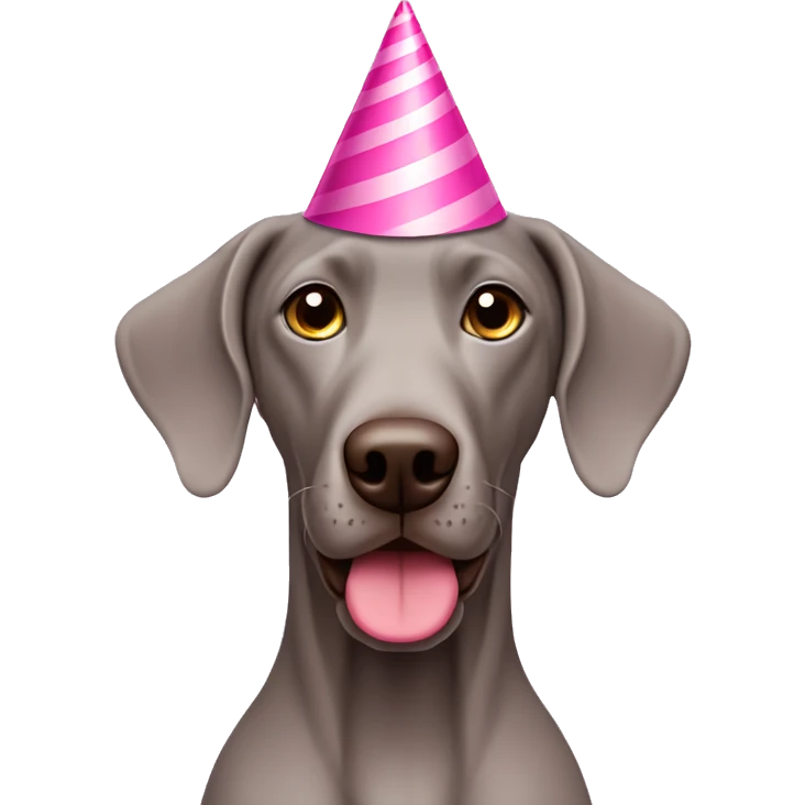 weimaraner dog with pink birthday hat on emoji