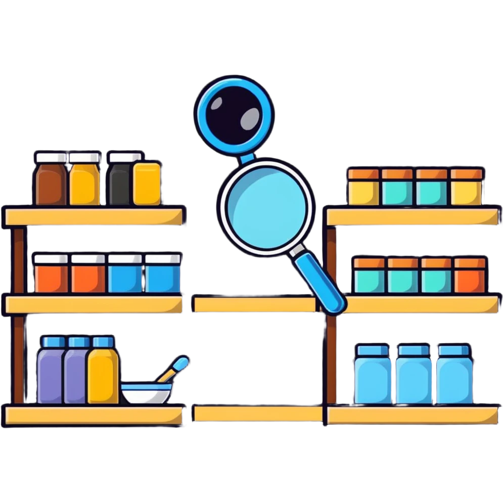 magnifying glass over empty product shelf searching emoji
