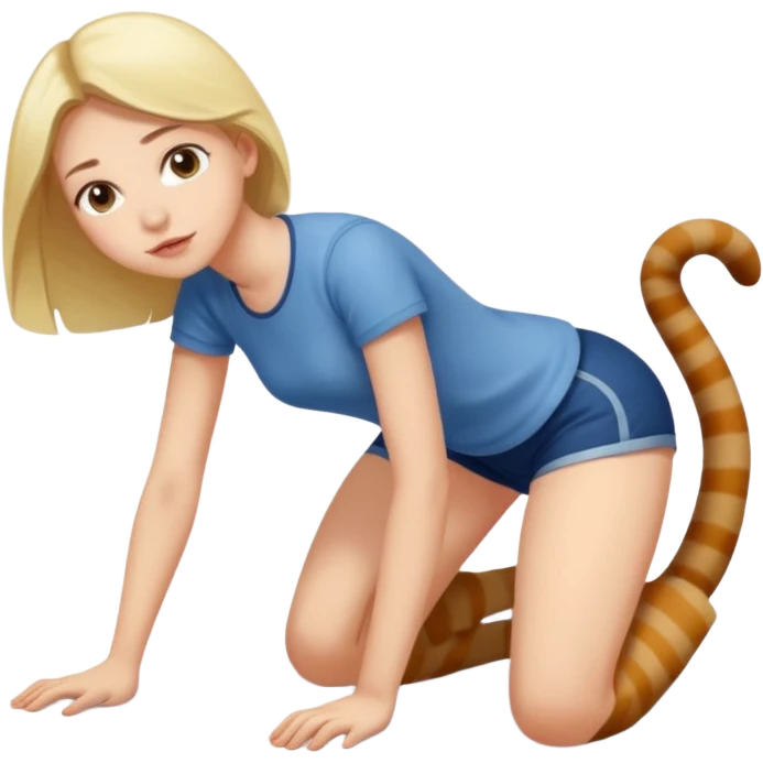 A girl on ground on all fours like a cat and a guy standing with knee on the ground. The guy is standing behind the girl. Guy is a male. emoji