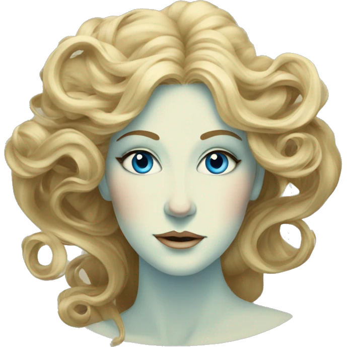 Art Nouveau lady with long swirling hair, blue eyes emoji
