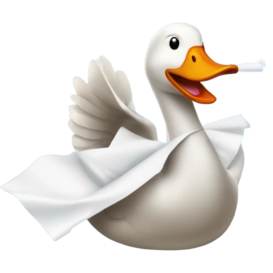 A goose sneezing into a tissue  emoji