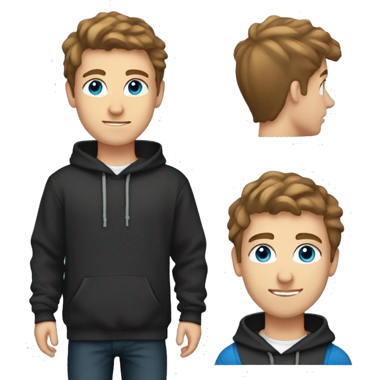 a 21 year old white boy with blue eyes, brown hair, with a taper fade and a black hoodie emoji