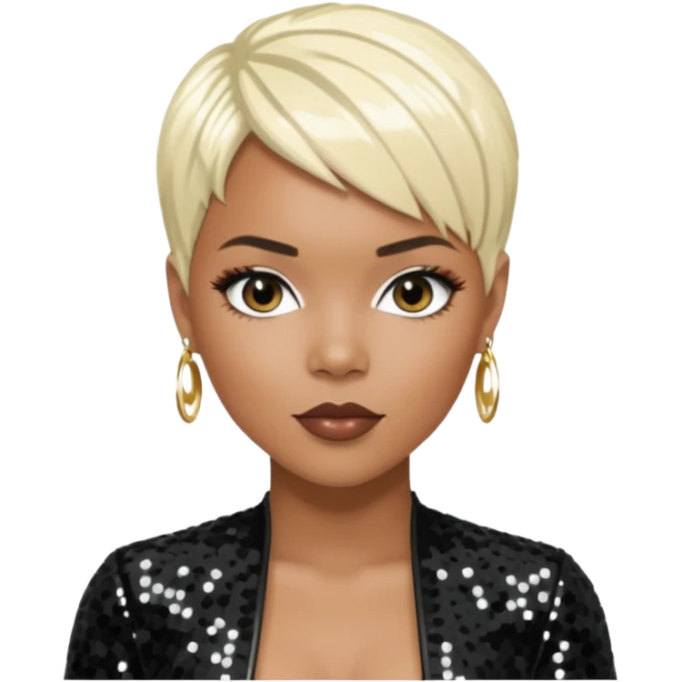 LeToya Luckett with short platinum blonde hair, black sequin outfit emoji