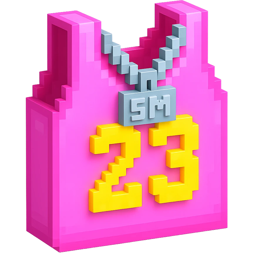 светящейся розовая баскетбольная майка с надписью "23" и серебряная цепь с надписью "SM", no background emoji