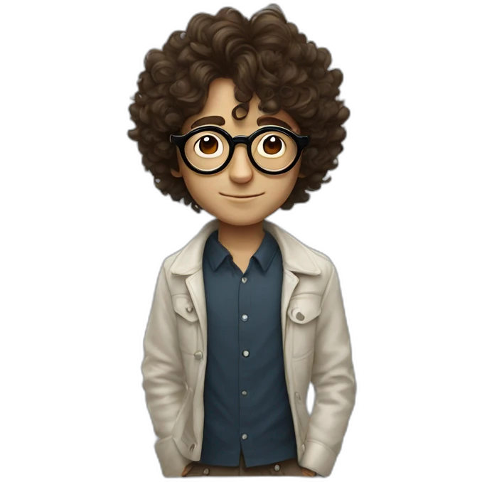 Brunnette curly boy with john lennon style round glasses emoji