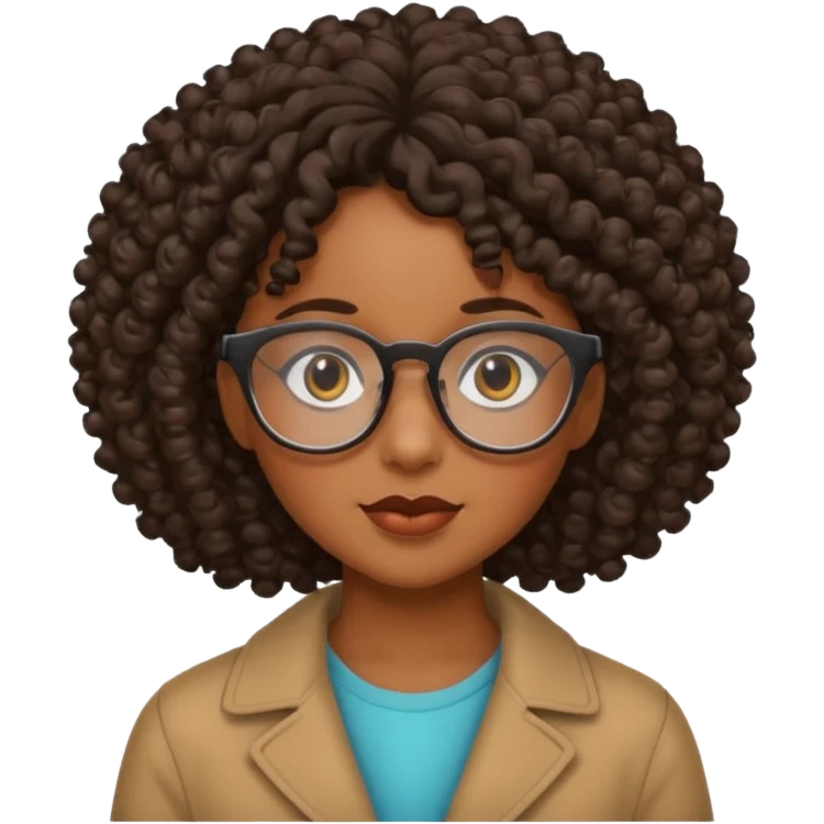 Black girl with curly hair and glasses emoji