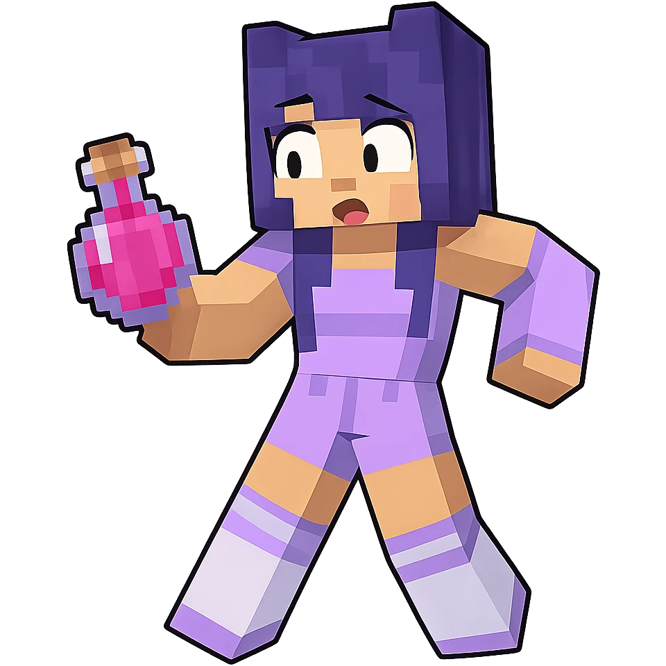 Extract the purple-haired character holding a potion as a separate image on a transparent background, preserving the original Minecraft cartoon style and appearance. emoji