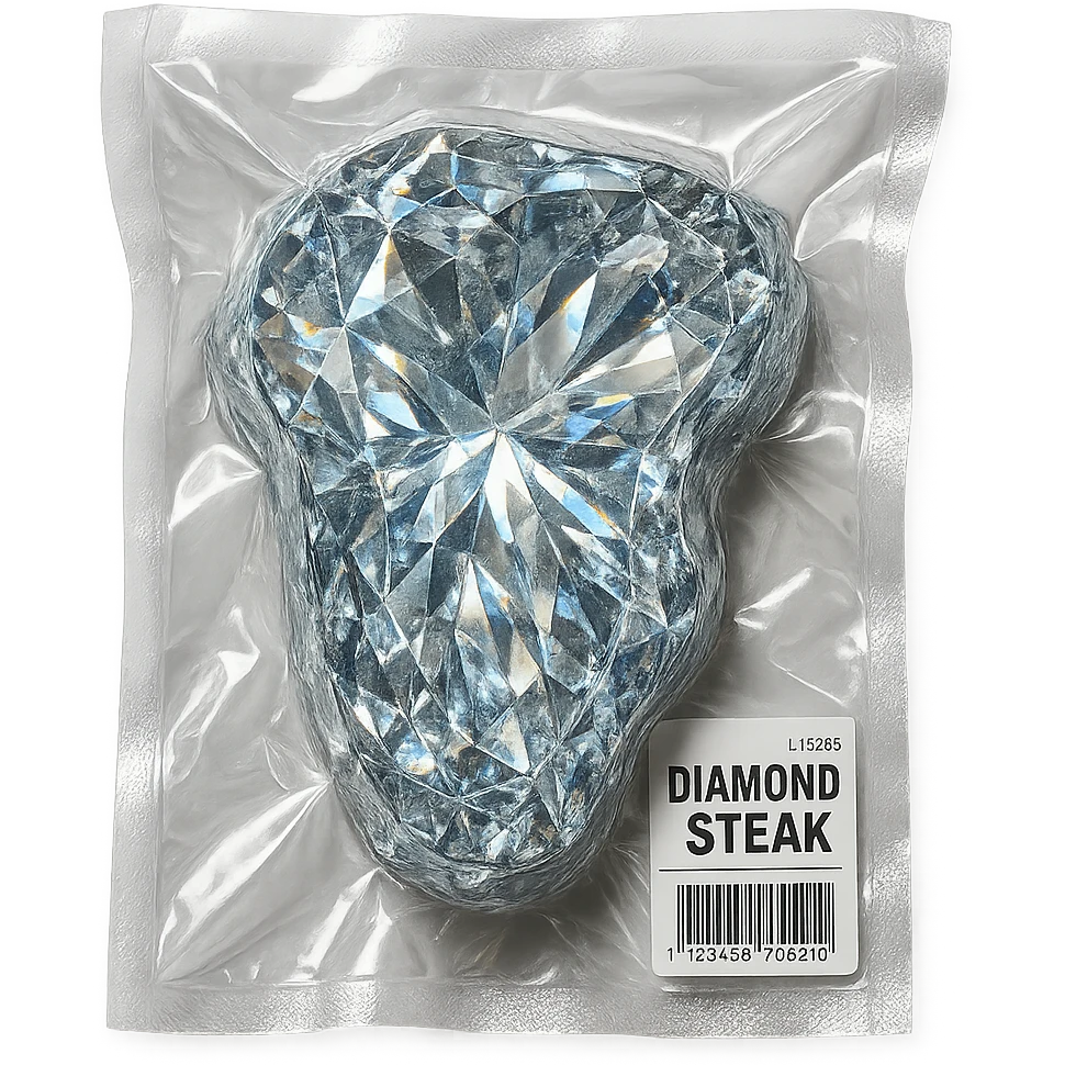 meat steak made of diamond, glossy and puffy, vacuum-sealed style emoji
