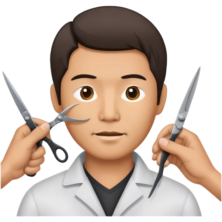 middle age asian man having a hair cut with scissors emoji