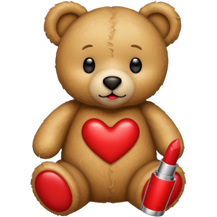 Teddy bear covered in red lipstick emoji