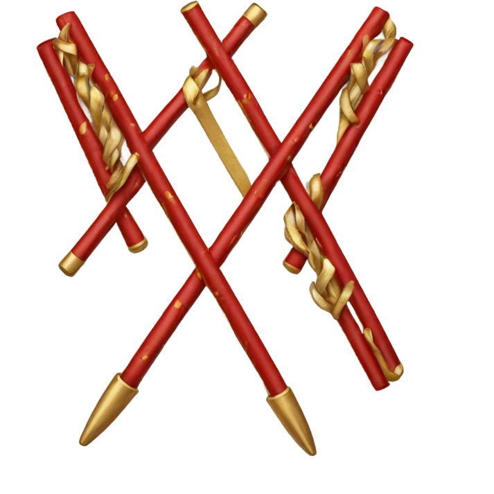 Un bâton en métal rouge, deux sections sont dorées et texturées. emoji