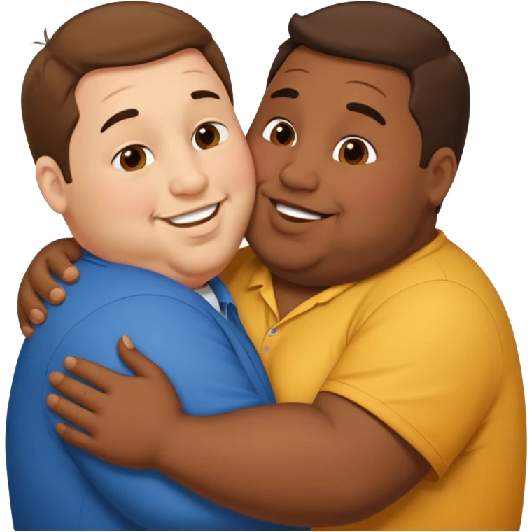 Obese brown man kissing man emoji