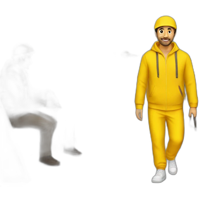 Armenian men in yellow clothing in public trasnport emoji