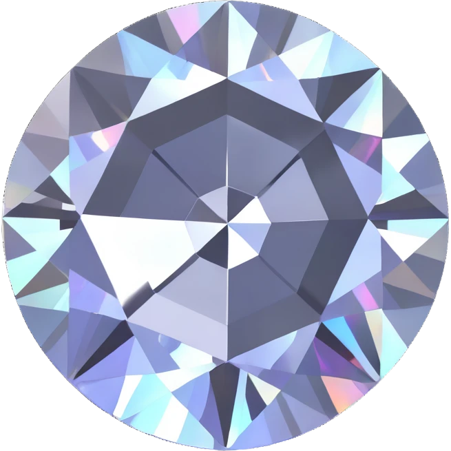 sparkling white diamond, round cut, set in shiny silver, with a faint holographic aura emoji