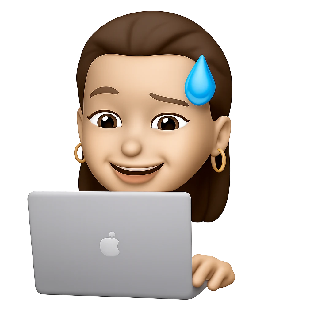 make her typing on a laptop and add golden ring earrings, keep the same style as the original image emoji