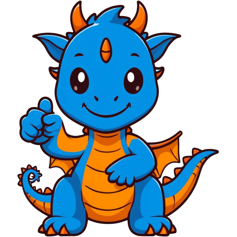 Humanoid blue dragon, smiling with a thumbs up emoji
