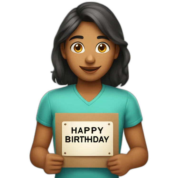 Person holding a sign that reads “Happy Birthday Priya” emoji
