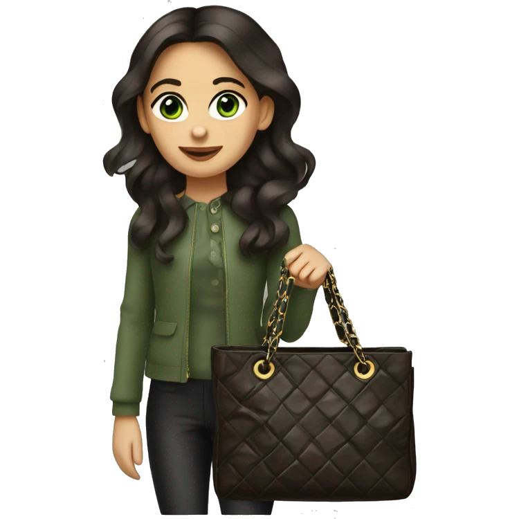 Girl with green eyes dark brown hair holding a Chanel bag  emoji