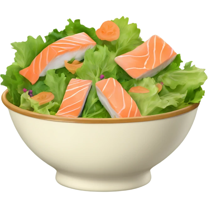 cute vintage floral style bowl filled with salmon and salad emoji