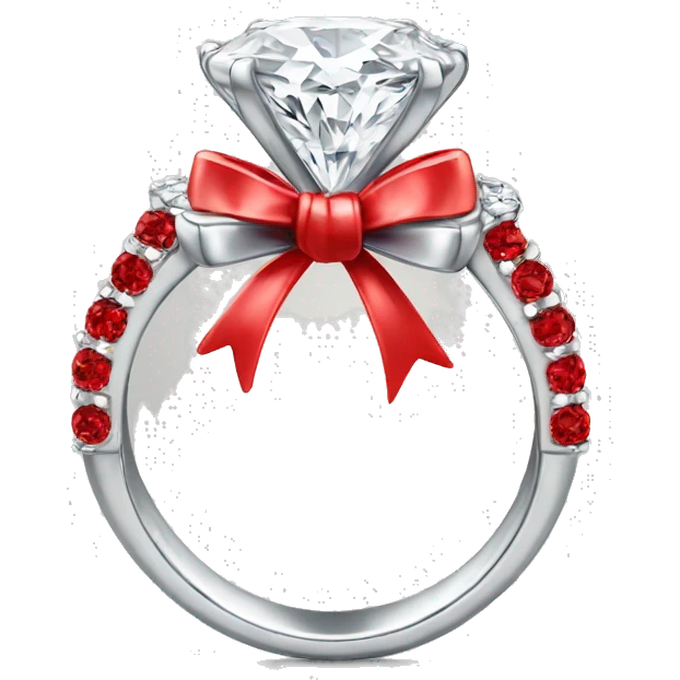 Silver diamond ring with a bow in red emoji