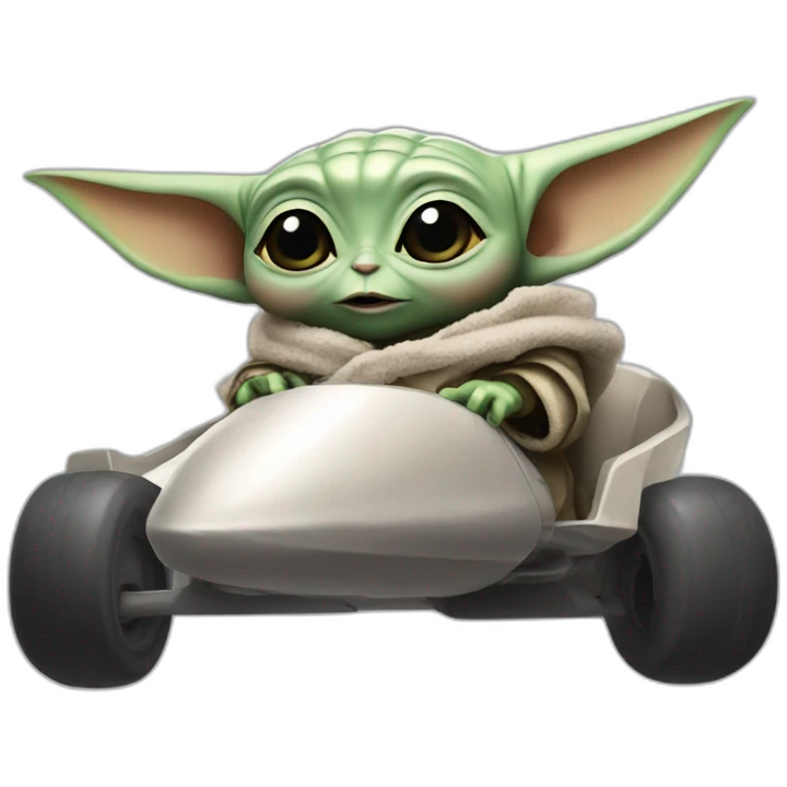 Baby Yoda on a kart launching rocket emoji