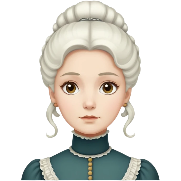 Victorian woman with white coiffed hair, modest turtleneck Victorian dress, and an awestruck expression emoji