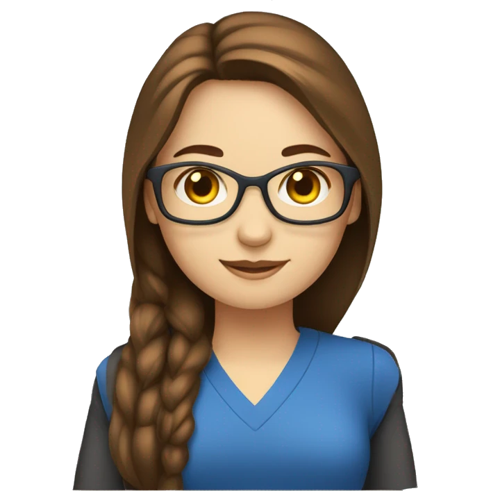 female programmer sitting inform of pc brown straight hair and blue eyes, white skin emoji