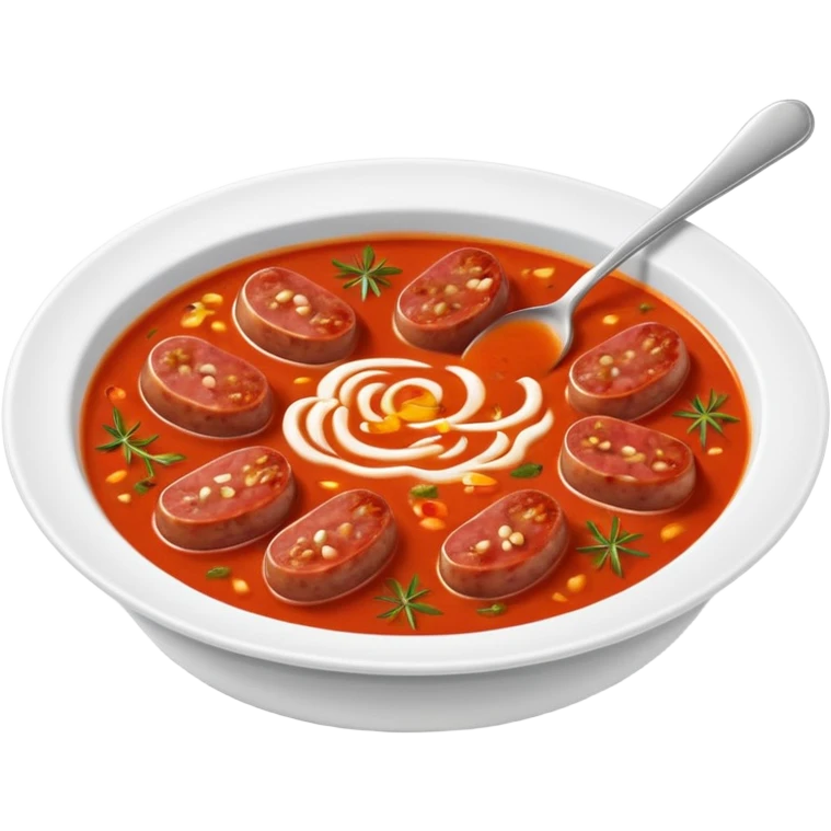 emoji of Rougail saucisse meal. Typical Reunion island meal. Sliced sausage in tomato reduced soup with thym  emoji