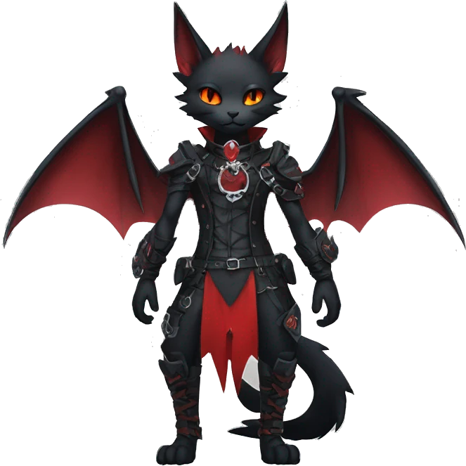 cool edgy black punk red ethereal fantasy nargacuga-bat-cat-Fakemon collar harness full body emoji