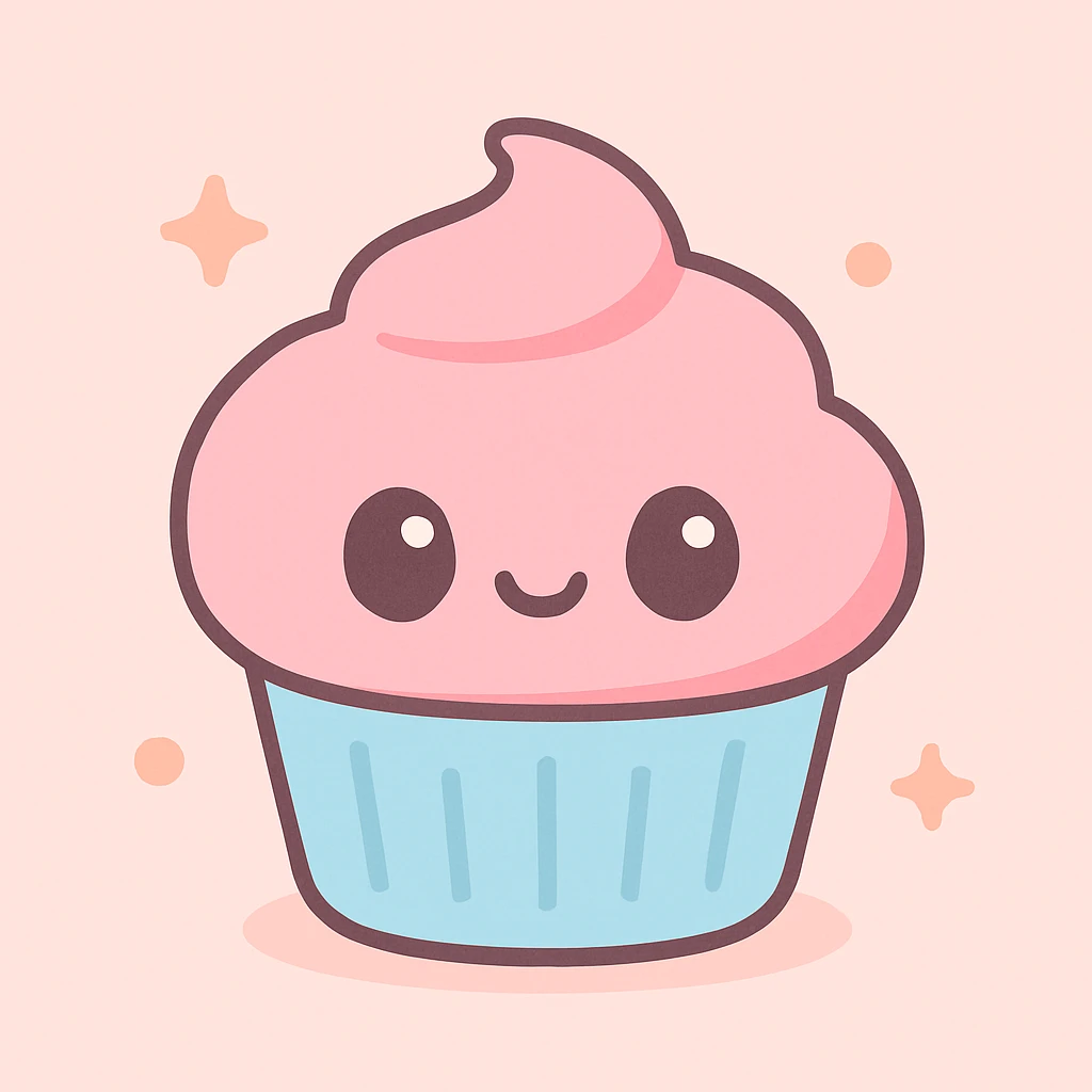cupcake with pink icing, vibrant and cute emoji