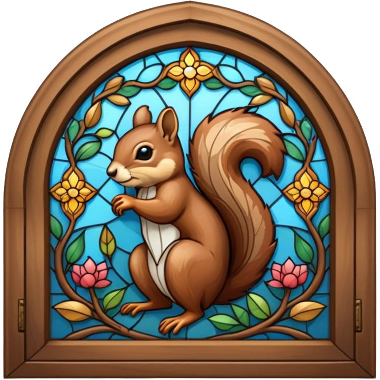 A door with stain glass designs as a squirrel emoji