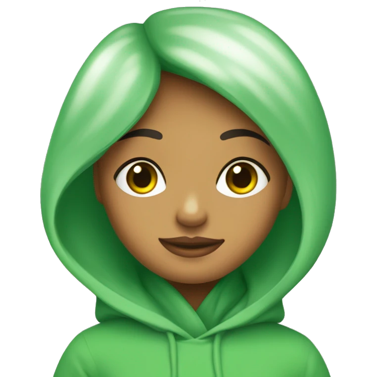 chica de pelo castañ y ojos verdes, con una sudadera emoji