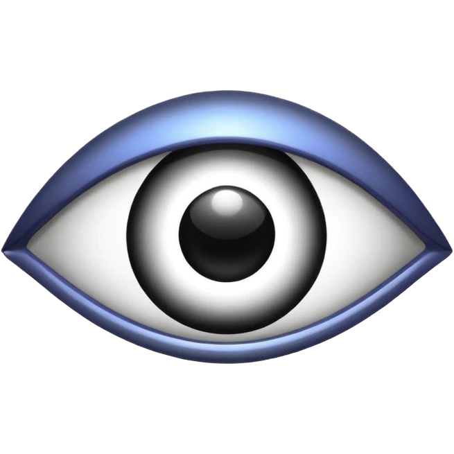 Minimalistic futuristic eye emoji, metallic black and white, reflective iris, smooth circular shape, flat vector, high contrast, centered, clean UI icon emoji