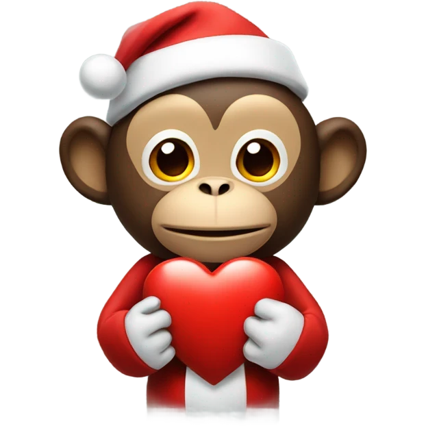 santa monkey holding a red heart emoji