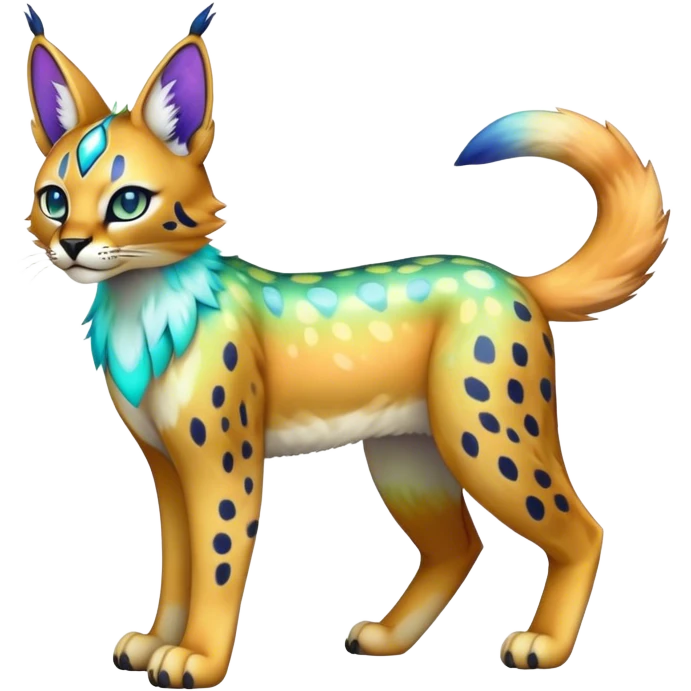 An iridescent colorful lynx-caracal-serval-fakemon-Digimon-creature-hybrid emoji