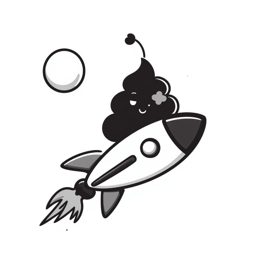 hand-drawn doodle of a turd with lipstick sitting on a rocket with the moon in the background emoji