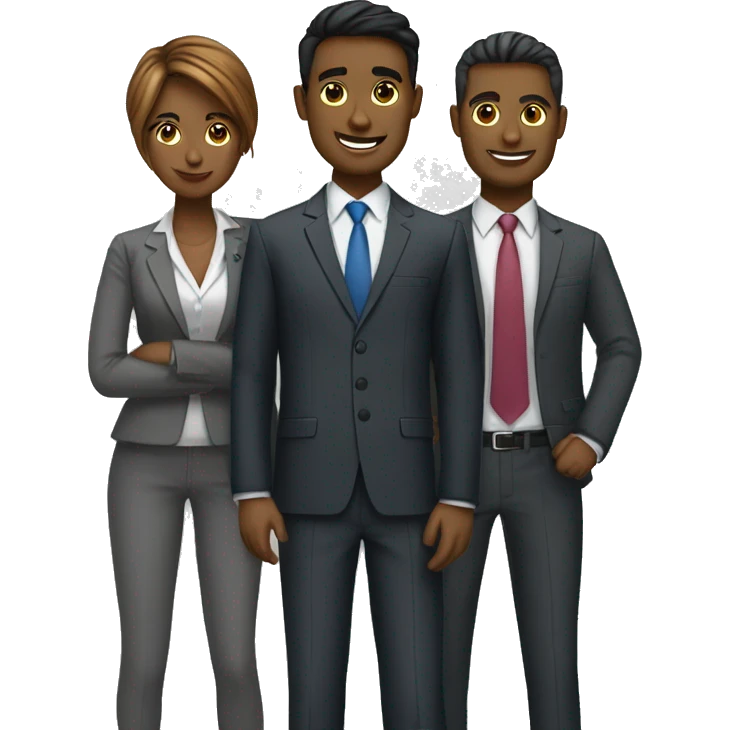 Digital team emoiji consisting of 2 women and 3 men. All in business suit. emoji