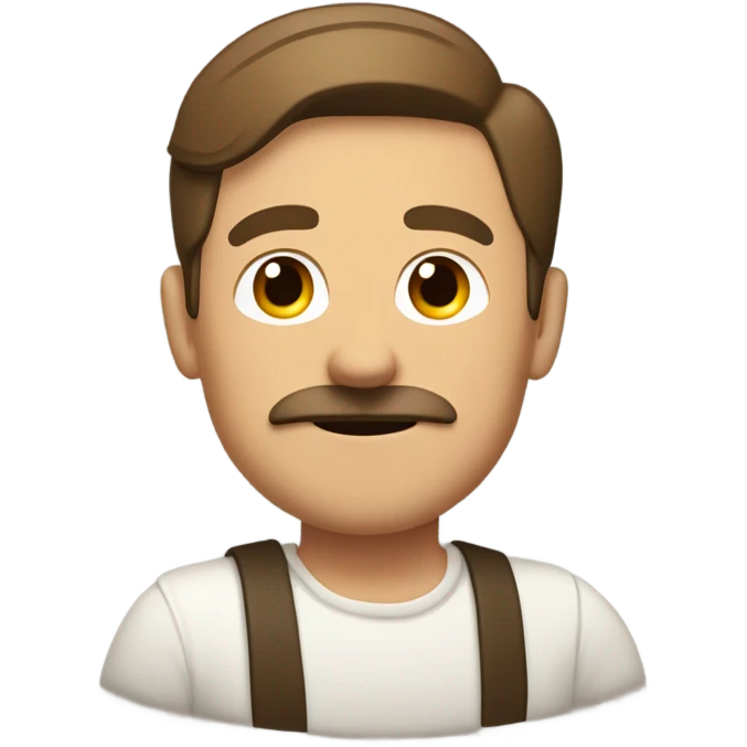 German with little mustache flat brown side part and hand in the air emoji