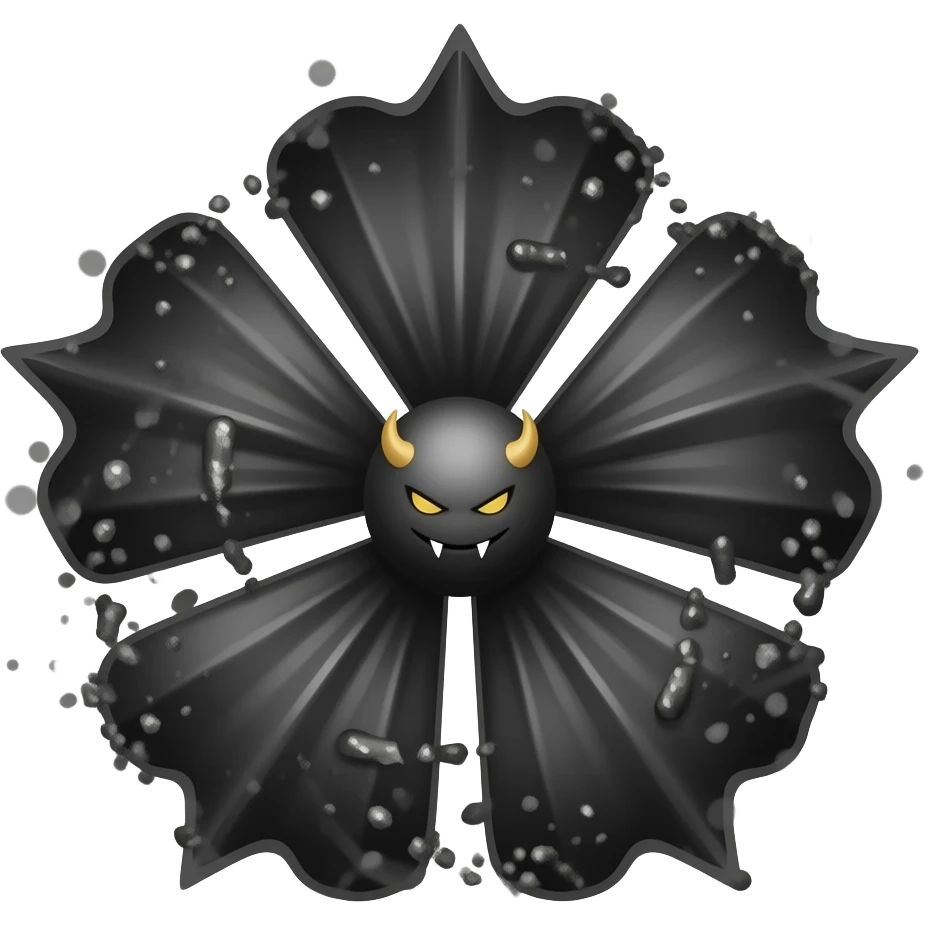 A clover with five petals amd in black colour with dark particles amd make it like a demons clover emoji
