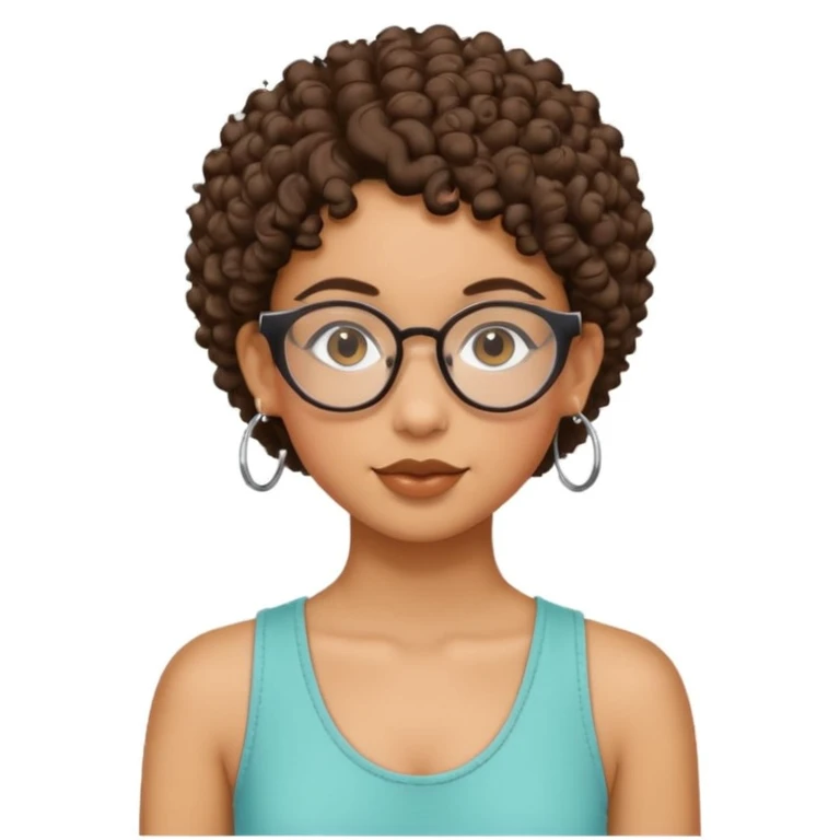 a lightskin mixed girl with hoop earrings and curly hair with glasses and an arabic girl with pixiee cut emoji