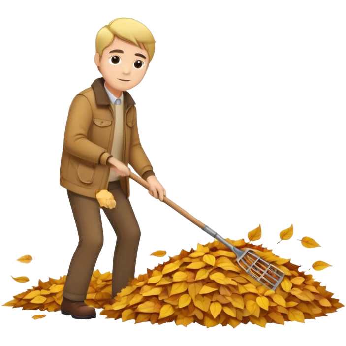 Man cleaning up leaves emoji