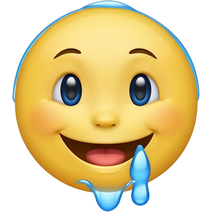 Emoji, yellow round laughing face, blue tears of joy on it  emoji