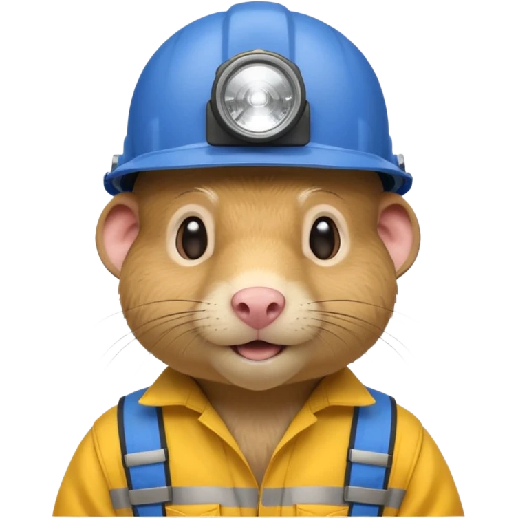 a mole rat, blue helmet, headlamp, yellow worker cloth emoji