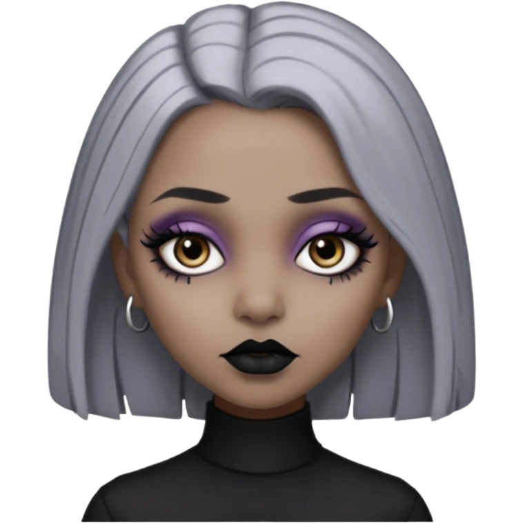 Light cool brown skin grey hair black lips goth girl emoji