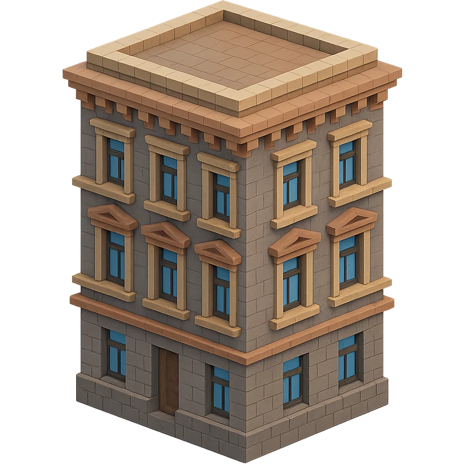 old Saint Petersburg building, decorative cornices, muted gray and brown colors, isometric view emoji