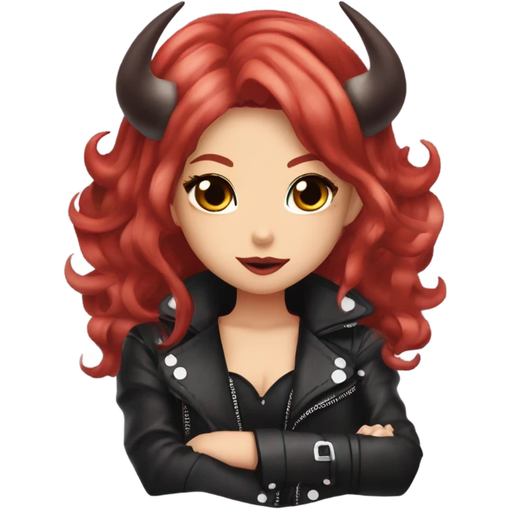 devil hime gyaru girl, red hair with horns, leather jacket emoji