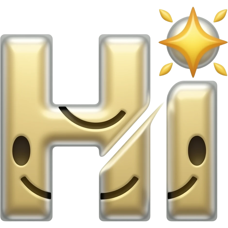 Visual: The word "Hi" → arrow/spark → "😊" Icon: The letter "E", where one half is text and the other half is an emoji Animation: A smooth transition of characters into an emoji emoji