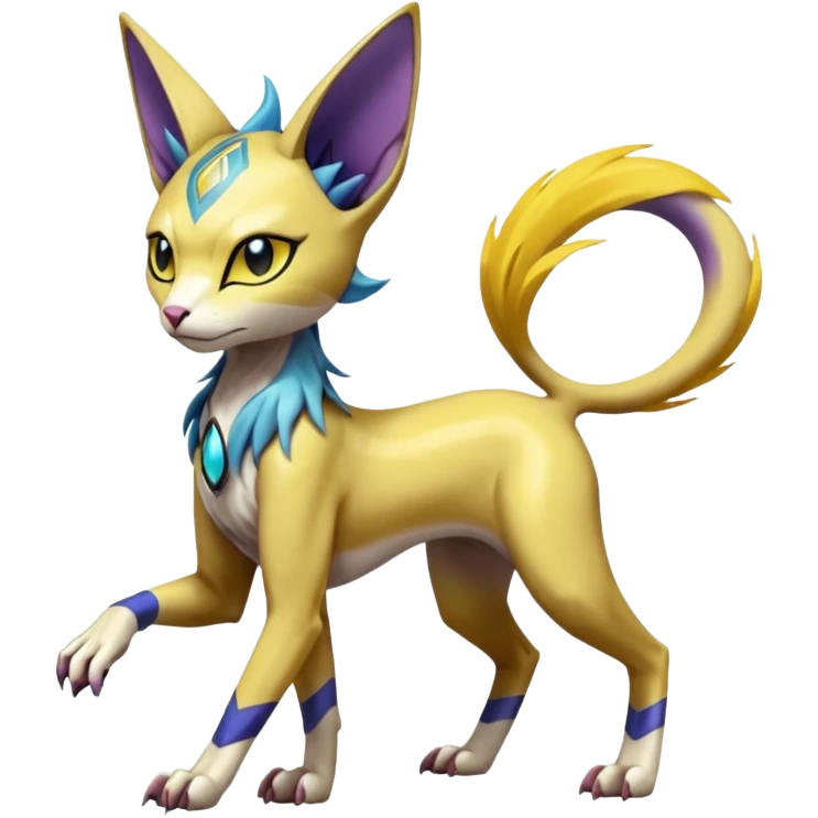 Shiny smooth glossy Meloetta-Sphynx-Lykoi-Sergal-Renamon-Wargreymon-Pokémon-Digimon-Fakémon-fusion-hybrid-creature emoji