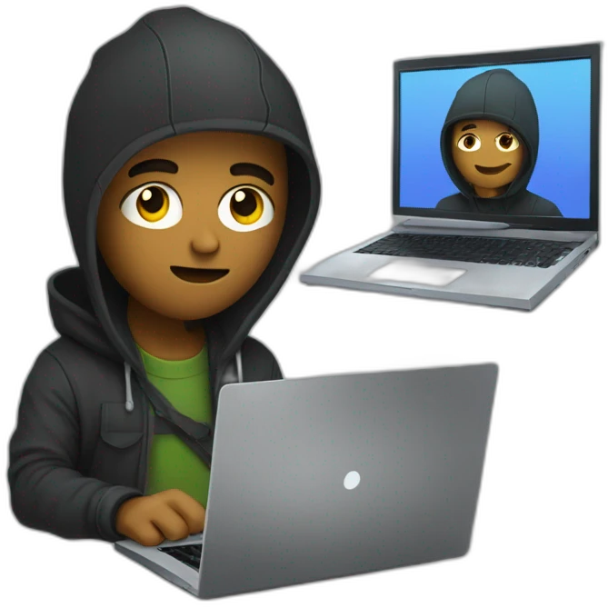 Indie hacker behind his laptop et looking straight  emoji