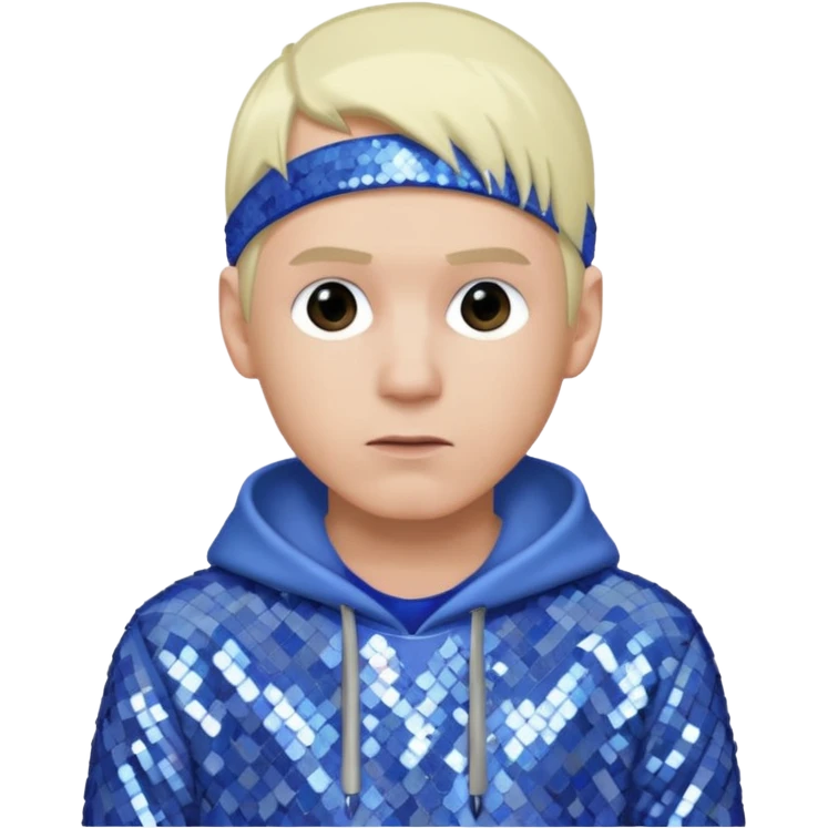 Eminem with platinum blonde hair, periwinkle sequin outfit emoji
